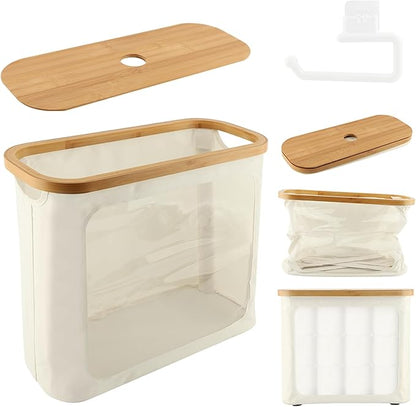Toilet Paper Basket, Toilet Paper Storage with Lid for 12 Rolls, Collapsible Bathroom Toilets Papers Holder Organizer, Extra Toilets Roll Storage(Color:Beige)