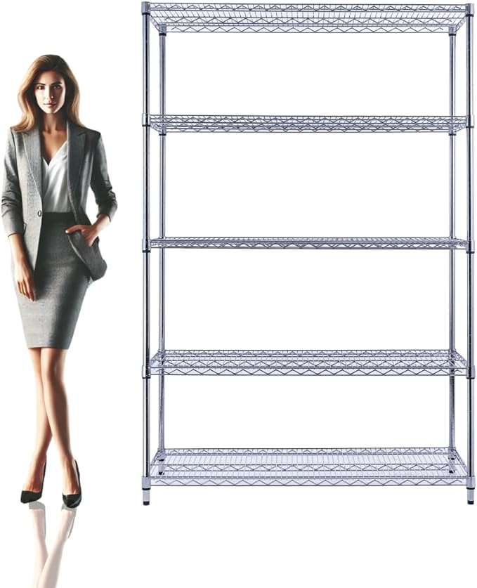 Utility Basics NSF Commercial 5-Tier Wire Shelving with Wheels, 48"x24"x72" Heavy Duty Metal Shelves 4000 lbs Max Capacity, Chrome Storage Rack for Garage Kitchen Pantry Warehouse