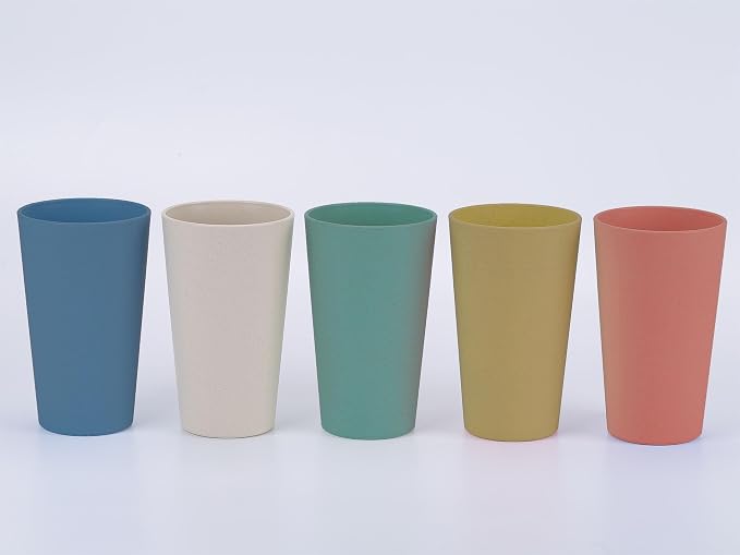 Wheat Straw Unbreakable Cup | 20 oz Reusable Water Drinking Glasses Sets of 5 | Lightweight Tumbler for Kitchen Outdoor | Dishwasher Safe, BPA Free and Eco friendly (20 oz, 5 Color_H)
