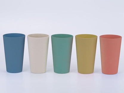 Wheat Straw Unbreakable Cup | 20 oz Reusable Water Drinking Glasses Sets of 5 | Lightweight Tumbler for Kitchen Outdoor | Dishwasher Safe, BPA Free and Eco friendly (20 oz, 5 Color_H)