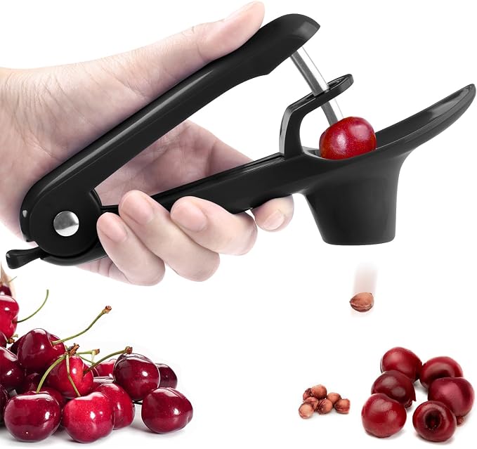 Cherry Pitter, Brighoot Stainless Steel Cherry Pitter Tool Cherries Corer with Lock Design for Making Cherry Jam, Remove Cherry Seed with Space/Safe/Quick (Black)