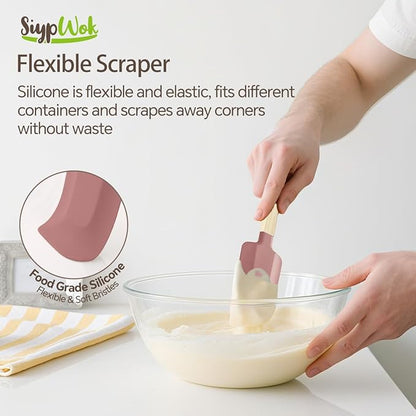 5 Pcs Silicone Spatula Set,Food Grade Silicone Spatula Nonstick Rubber Spatulas with Wooden Ergonomic Grip,Spoonula,Jar Scraper for Cooking,Baking,Mixing,Frosting-Heat Resistant Up to 428°F(Pink)