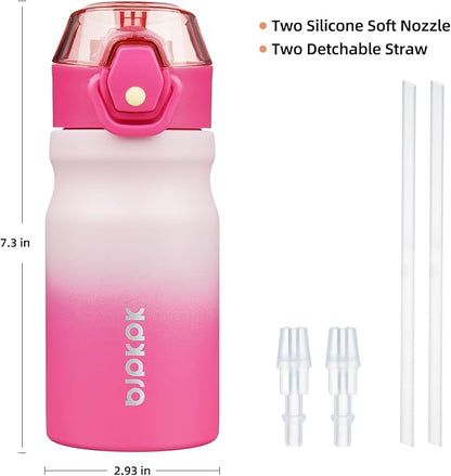 BJPKPK Insulated Water Bottle 14oz Stainless Steel Water Bottles with Straw and Carry Handle Double Wall Metal Thermal Flask,Cherry Blossom