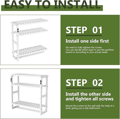 Galood Over The Toilet Storage Bathroom Shelves Wall Mounted 3 Tier Space Saver Corner Shelf Organizer Bamboo Towel Rack Toilet Paper Cabinet with Hanging Rod White