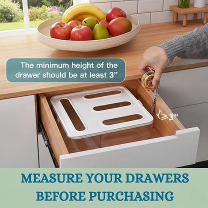 Food Storage Bag Organizer – 4-in-1 Plastic Baggie Organizer for Drawer | Fits Sandwich, Snack, Gallon, Quart & Slider Bags | Kitchen Storage Organizer | Wall & Drawer Mount