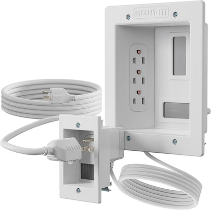Mount-It! In-Wall TV Cable Management Kit with Power – Triple Outlet, Male Wall Plug and 5ft External & 9ft Behind the Wall Cords, Hand Saw – Easy, Safe Cable Management for TV and Home Theater Setups