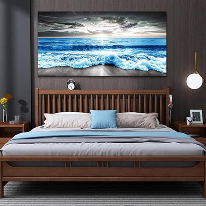 MHARTK66 Wall Art For Living Room Large Wall Decor For Office Modern Bedroom Wall Decor Blue Beach Sun Ocean Landscape Canvas Prints Wall Paintings Seascape Framed Pictures Artwork Home Decor 40x20