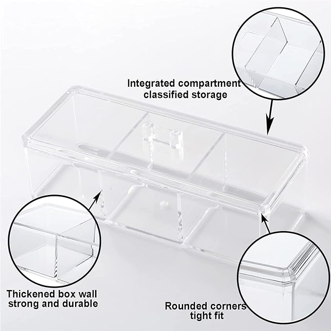 KIMCHOMERSE Qtip Holder Dispenser, 2-Layer Cotton Ball & Pad Holder for Bathroom Storage, Drawer Organizer for Earrings, Jewelry & Small Items