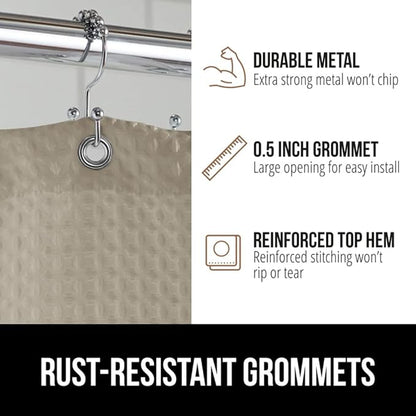 GORILLA GRIP Waffle Shower Curtain, Thick Weighted Fabric, Wrinkle and Rust Resistant, Classic Hotel Quality Design, Heavy Duty Long Curtains for Bathroom Showers, Bath Tubs, Machine Wash, 72x72 Beige