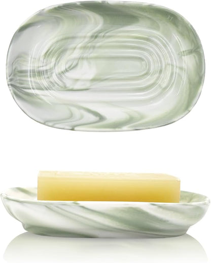 Elegant Ceramic Soap Dish for Shower with Unique Marble Texture, Decorative Bar Soap Holder for Bathroom & Kitchen, Easy Clean Versatile Oval Soap Dishes for Soap Bar