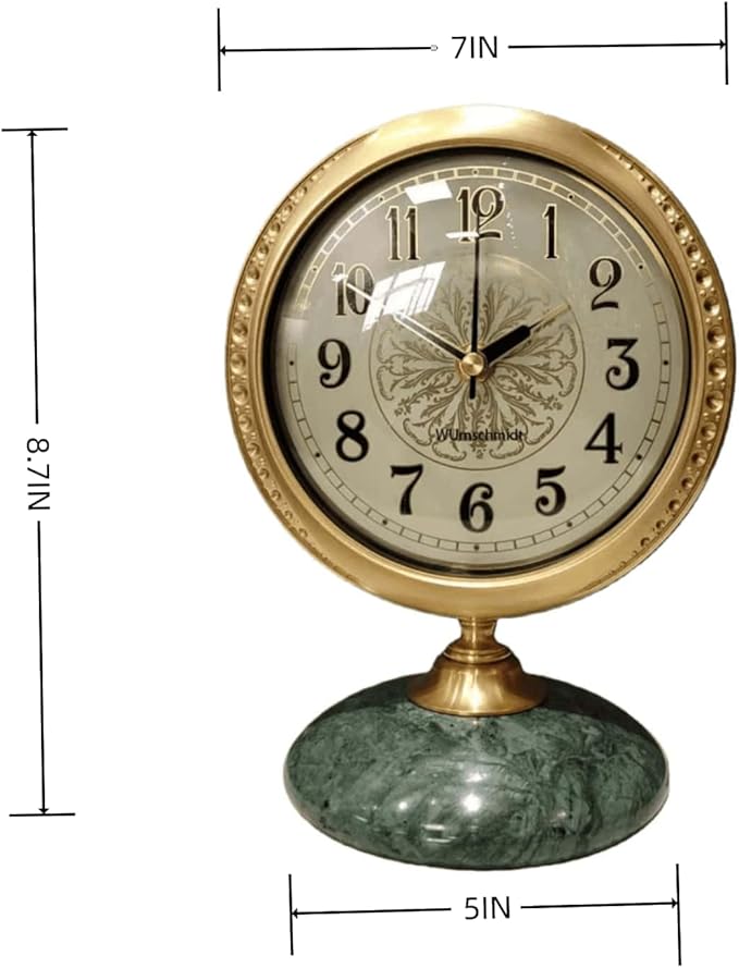 Vintage Mantel & Modern Brass Desk/Shelf Clock, Silent Non-Ticking Analog Roman Numerals, Marble Base, Home/Tabletop Decoration for Shelf, Table, Mantel, Bedside, Home Office, Living Room, Bedroom