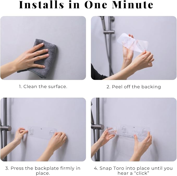 Acrylic Shower Shelf – Adhesive, No-Drill Bathroom Wall Shelf, Clear 12.2" x 3.54" x 1.77" Slim Organizer with Fast Drainage for Shower & Sink Toiletries