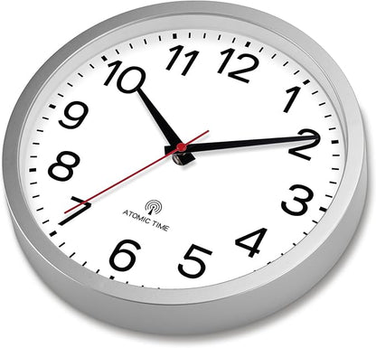 AKCISOT Atomic Silver Wall Clock Analog Clocks Battery Operated Clock for Bedroom Office Classroom Living Room(10 Inch)