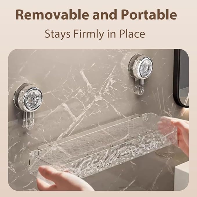 No-Drill Suction Cup Shower Caddy, Large Capacity Bathroom Storage Organizer with Shelf, Strong Hold Wall Mounted Box for Shower Accessories (Silver) (silver)
