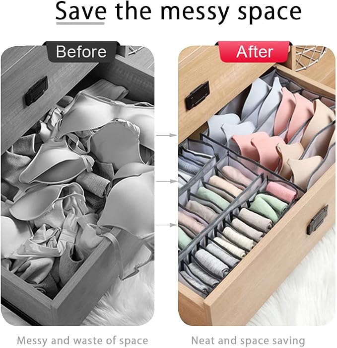 10 Pack Drawer Organizer for Bra, Underwear, Sock,Tie Foldable Closet Organizer Drawer Soft Fabric Dresser Drawer Divider Bins for Bra Underwear Socks Ties (10PCS Bra+Underware+Socks)