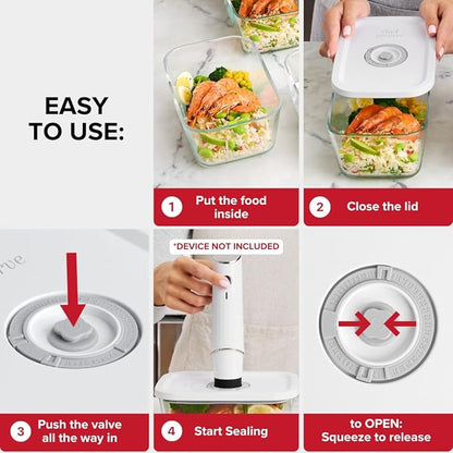 Chef Preserve Glass Vacuum Seal Containers for Meal Prep, Food Storage, Made For Compact Vacuum Sealer, 3pcs set [3x Large] Works With Handheld Vacuum Sealer Machine