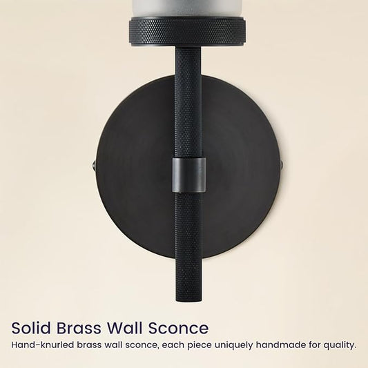 Modern Hardwired Frosted Glass Bathroom Black Wall Sconce, Handmade Knurled Wall Light Fixture,Vanity Light for Living Room,Hallway, Bedroom, 20" Indoor Wall Lamp, Bulb Included