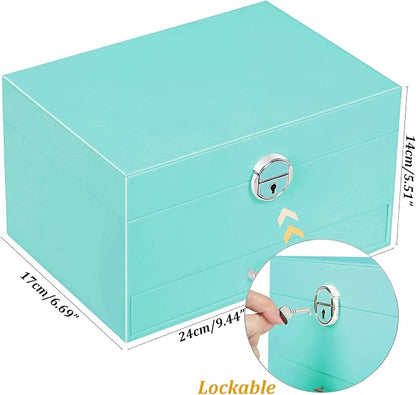 QBestry Earrings Jewelry Box for Girls, 5 Layers Jewelry Organizer with Earring Holder Organizer for Girls Earring Organizer Jewelry Boxes for Women Earrings and Necklaces Jewelry Box Organizer Teal