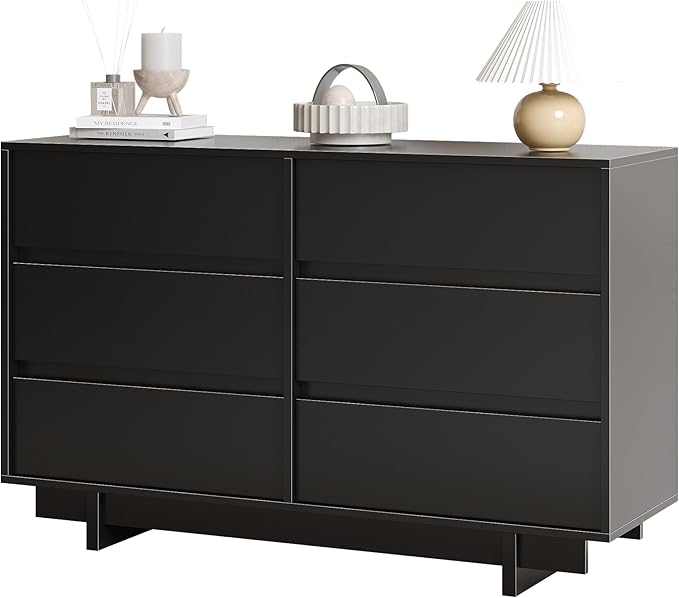 47" Wide Dresser for Bedroom with 6 Drawers,Black Modern Dressers Chest of Drawers,Wooden TV Stand,Closet Clothes Organizer for Bedroom,Hallway