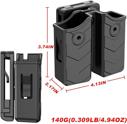 Universal Double Magazine Pouch - Dual Stack Mag Holster with Adjustable Retention for Glock, Sig Sauer, S&W, Beretta, Browning, Taurus, H&K, Springfield, Ruger Pistol Mags