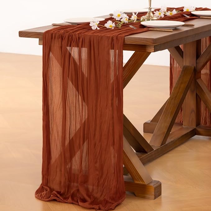 Socomi 3pcs Terracotta Valentine's Day Cheesecloth Table Runner Boho Rustic Gauze 120 inch 10FT Cheese Cloth Runner for Wedding Party Baby Shower Birthday Home Decor Holiday Decorations