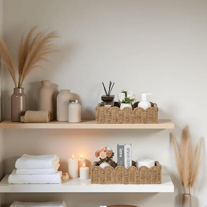 CubesLand Toilet Paper Storage Basket, Scalloped Edge Shelves Basket for Organizing for Over Toilet Tank Storage, Home Decor Baskets for Shelf, Countertop, Living Room, Bedroom, Handwoven, Neutral