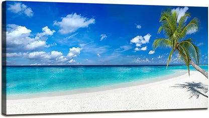 XXMWallArt FC2450 Seascape Wall Art Tropical Paradise Beach With White Sand and Coco Palms Canvas Wall Art Summer Beach Nature Pictures for Living Room Bedroom Home and Office Decor