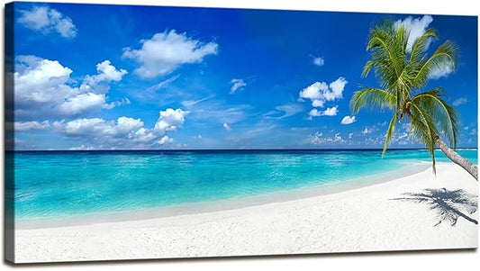 XXMWallArt FC2450 Seascape Wall Art Tropical Paradise Beach With White Sand and Coco Palms Canvas Wall Art Summer Beach Nature Pictures for Living Room Bedroom Home and Office Decor