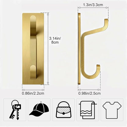 pickpiff Self Adhesive Hooks, Extra Sticky 10LB (Max), Heavy Duty Stainless, Stick On Wall and Door Hooks for Hanging, Bathroom Towel Hooks and Coat Hooks, Robe Hook Wall Mounted, Gold, 4 Pack
