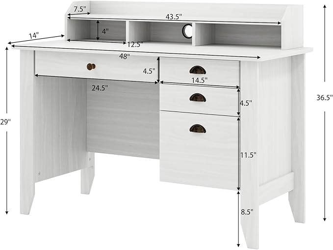 Safeplus 48" Computer Desk with 4 Storage Drawers and Hutch Wood Executive Table for PC Laptop