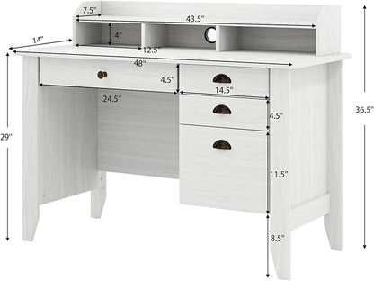 Safeplus 48" Computer Desk with 4 Storage Drawers and Hutch Wood Executive Table for PC Laptop