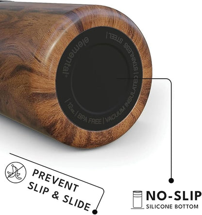 Elemental Artisan Insulated Tumbler, Triple Wall Coffee Travel Mug, Reusable Stainless Steel Coffee Tumbler with Ceramic Lid, Thermal Coffee Cups for Hot (6 Hrs) & Cold (18 Hrs), 12oz - Teak Wood
