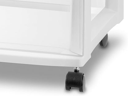 Sterilite 3 Pack Wide 3 Drawer Storage Cart, Plastic Organizer with Wheels, White - Multipurpose Bin for Clothes, Accessories, or Home Accessories