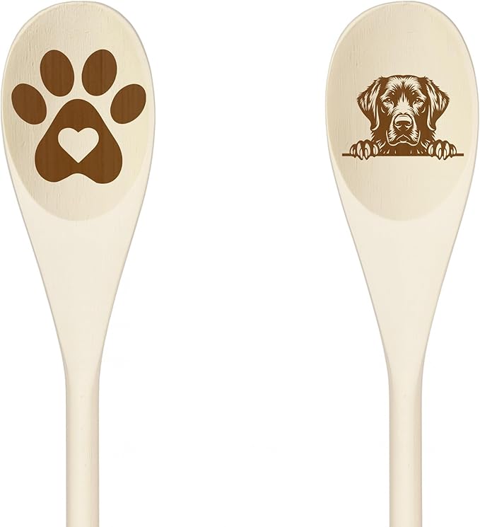 CHESAPEAKE BAY RETREIVER Wooden Spoons for Cooking, Serving or Decorative Kitchen Utensils Set Dog Lover Dog Mom/Dad Gift with Peeking Dog Designs, Paw Print and Dog Head, Kitchen Utensils Set of 2