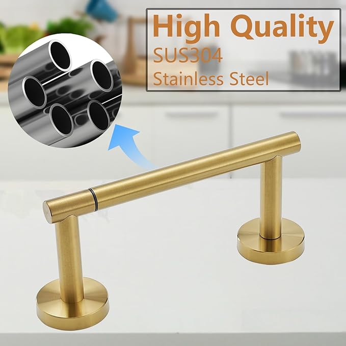 Toilet Paper Holder, Double Post Pivoting Design, Stainless Steel Rustproof Bathroom Tissue Holder, Wall Mount Fits Mega Rolls, for Home, RV, Commercial Bathroom Brushed Gold