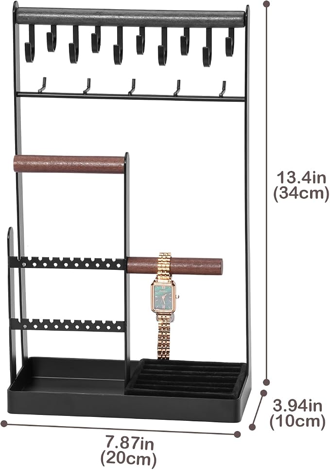 ProCase Jewelry Organizer Jewelry Stand Jewelry Holder Organizer, 5-Tier Necklace Organizer with Ring Tray, Large Aesthetic Jewelry Tower Storage Rack Tree for Bracelets Earrings Rings -Large, Black