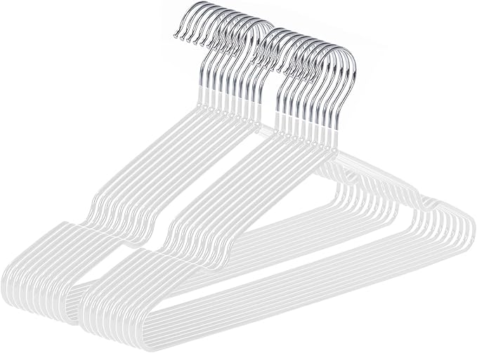 Ultra-Thin Metal Hangers, 20 Pack Non-Slip PVC Coated Space Saving Clothes Hangers for Closet, 16 inch Wide for Suits, Dresses, Jackets（White）
