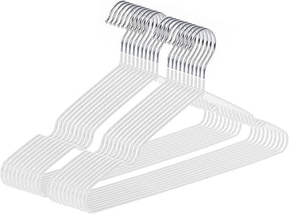 Ultra-Thin Metal Hangers, 20 Pack Non-Slip PVC Coated Space Saving Clothes Hangers for Closet, 16 inch Wide for Suits, Dresses, Jackets（White）