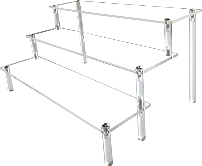 AZEAM Acrylic Riser,Clear Display Risers Stand Perfume Organizer Cologne Acrylic Shelves 3 Tiered Cupcake Shelf for Amiibo Funko POP Figures Food Desserts Holder Collection Cosmetic Vendor Product