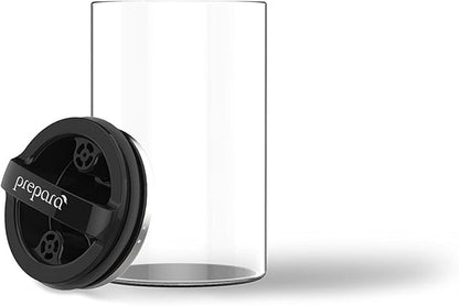 Prepara Evak Compact Airtight Glass Storage Canister, Medium (6” x 3.75", 24oz) – Borosilicate Glass Container Vacuum Seal Lid & Black Handle, Odor & BPA-Free, Ideal for Coffee, Tea, Pantry Dry Goods