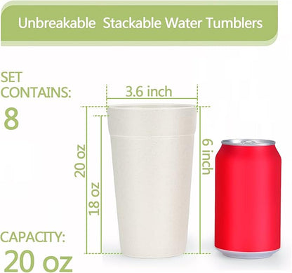 Homestockplus 20 Oz Tumbler Cups,Unbreakable Drinking Cups Microwave and Dishwasher Safe BPA Free E-Co Friendly Reusable Cup For Smoothies,Water,Wine,Alcohol Etc. Drinks【Set of 8】