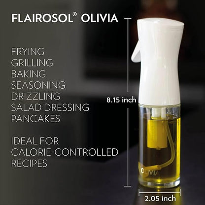 OLIVIA SIGNATURE Advanced Kitchen Oil Sprayer with Flairosol Technology, Fine Mist & Portion Control, Refillable Glass Olive Oil Cooking Spray Bottle for Air Fryer, Salad, BBQ, 130ml (Gold Print)
