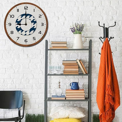 Retro Swimming Circle Wall Clock 10 Inch Silent Non Ticking Battery Operated Wooden Modern Office Simple Minimalist Clock Decorative for Kitchen Home Bathroom Living Room