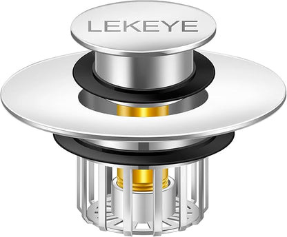 LEKEYE Tub Stopper | Shower Drain Hair Catcher | Pop-up Drain Stopper with Strainer | Bathroom Bathtub Plug | Drain Protector for 1-1/2 to 1-3/4" Bath Drain Hole - Pearl Chrome