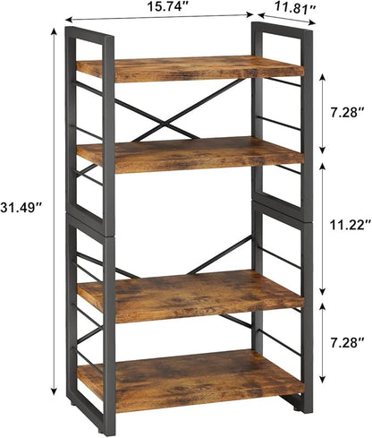 Homeiju Bookshelf, Dorm Desk Hutch, Desk Shelf Organizer, 4 Tier Stackable Bookcase, Adjustable Industrial Book Shelf Storage Organizer for Desktop, Living Room, Bedroom, Office,Rustic Black and Brown