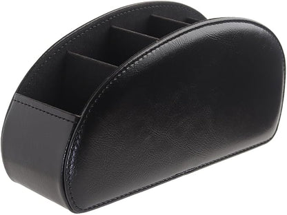 Remote Control Holder, PU Leather Remote Caddy Desktop Organizer with 5 Spacious Compartments for TV Remotes/Media Controllers/Office Supplies(Black)