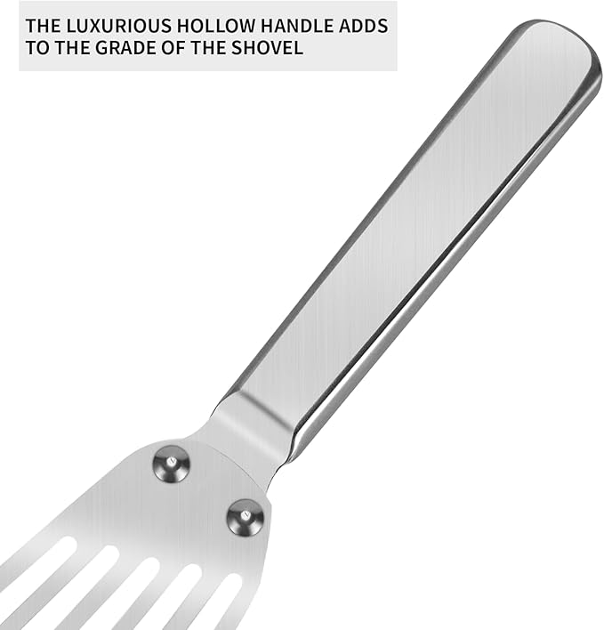 KSENDALO Flexible Stainless Steel Fish Spatula - Slotted Thin Metal Turner with Riveted Handle, Angled Blade & Hollow Grip for Cooking Eggs, Pancakes and Fillets (1 Pack)