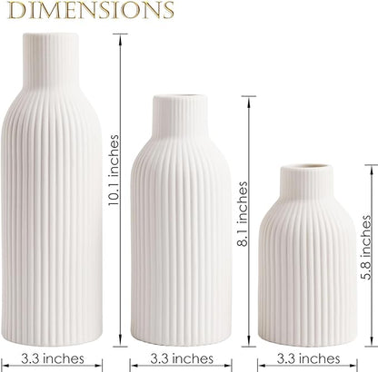 Ceramic Vase Set of 3 - Handcrafted Ceramic Vases for Home Decor & Shelf - Modern Farmhouse Decor for Kitchen, Office, Bedroom & Living Room Decorative Objects for Mantel, Table Centerpieces