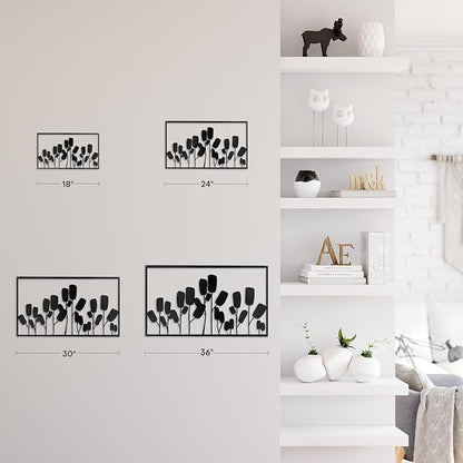SIGNLEADER Metal Wall Decor Floral Botanical Minimalist Modern Abstract Wall Sculpture Hangings Home Decoration for Living Room, Bedroom, Bathroom, Kitchen, Outdoor - 24" Black