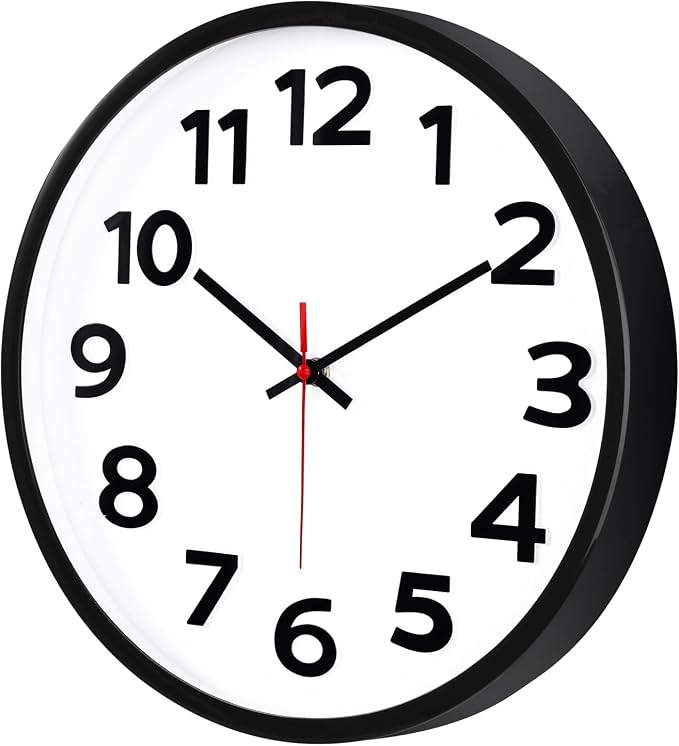 Keepcross 14 Inch Wall Clock Battery Operated Silent Non-Ticking, 3D Big Numbers Easy to Read, Analog Quartz Round Clock